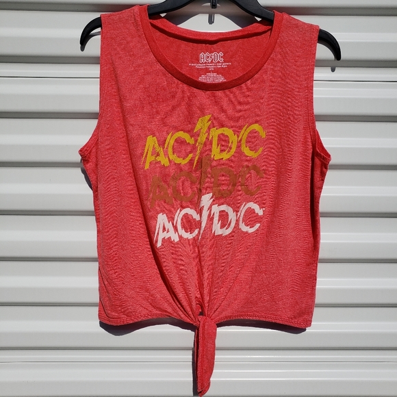 AC/DC | Tops | Acdc Tie Front Soft Sleeveless Tee Shirt Orange | Poshmark